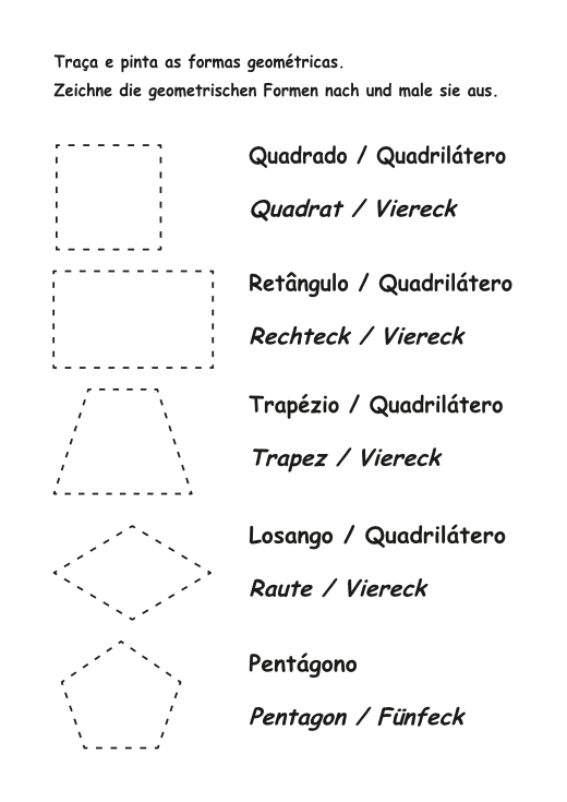 Formas página 4 do caderno "Vou aprender as formas". Formen Seite 4 aus dem Heft "Ich lerne die Formen".